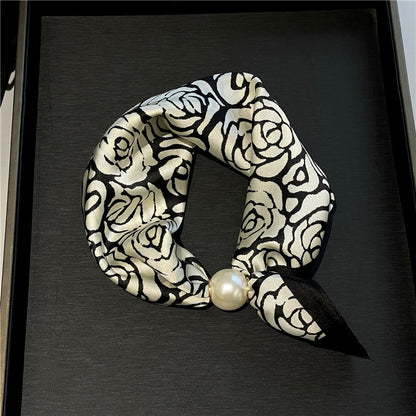 Pearl Buckle Closure Printed Scarf