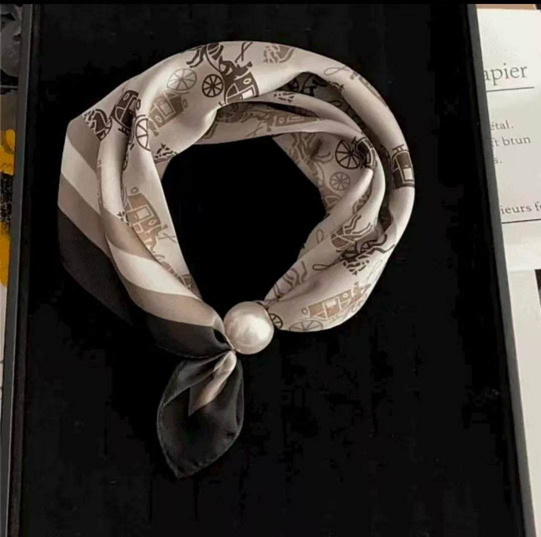 Pearl Buckle Closure Printed Scarf