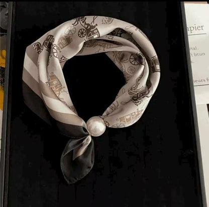 Pearl Buckle Closure Printed Scarf