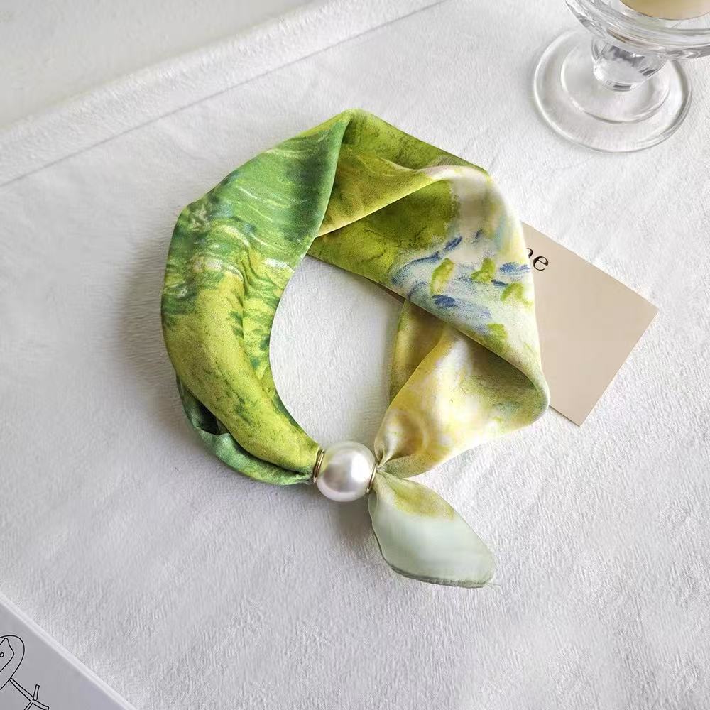Pearl Buckle Closure Printed Scarf