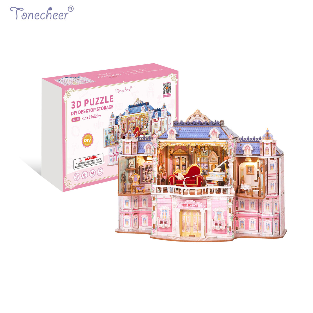 TONECHEER 3D Puzzle DIY Desktop Storage Kit (Pink Holiday)