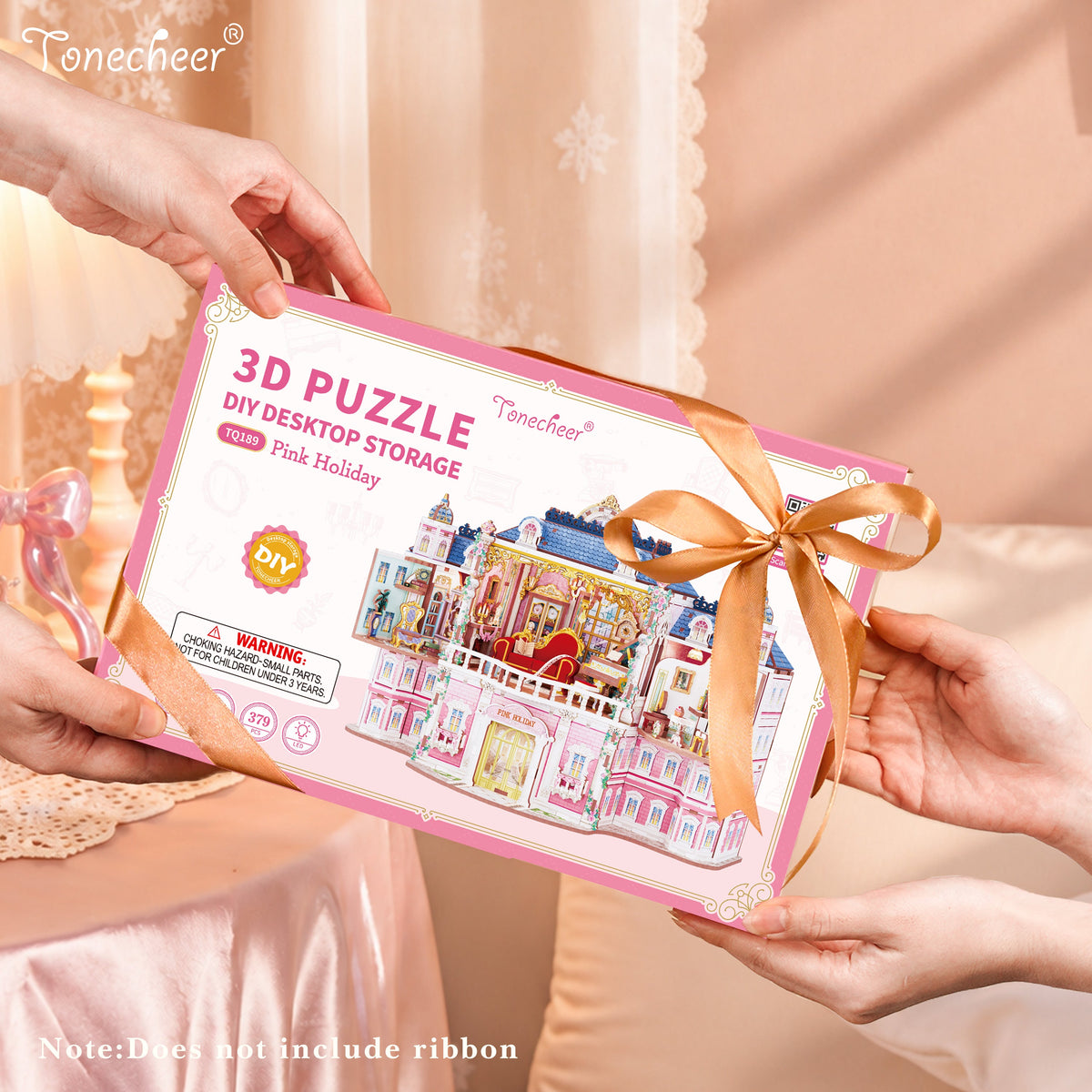 TONECHEER 3D Puzzle DIY Desktop Storage Kit   (Pink Holiday)