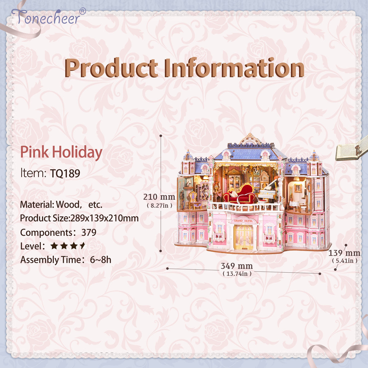 TONECHEER 3D Puzzle DIY Desktop Storage Kit   (Pink Holiday)