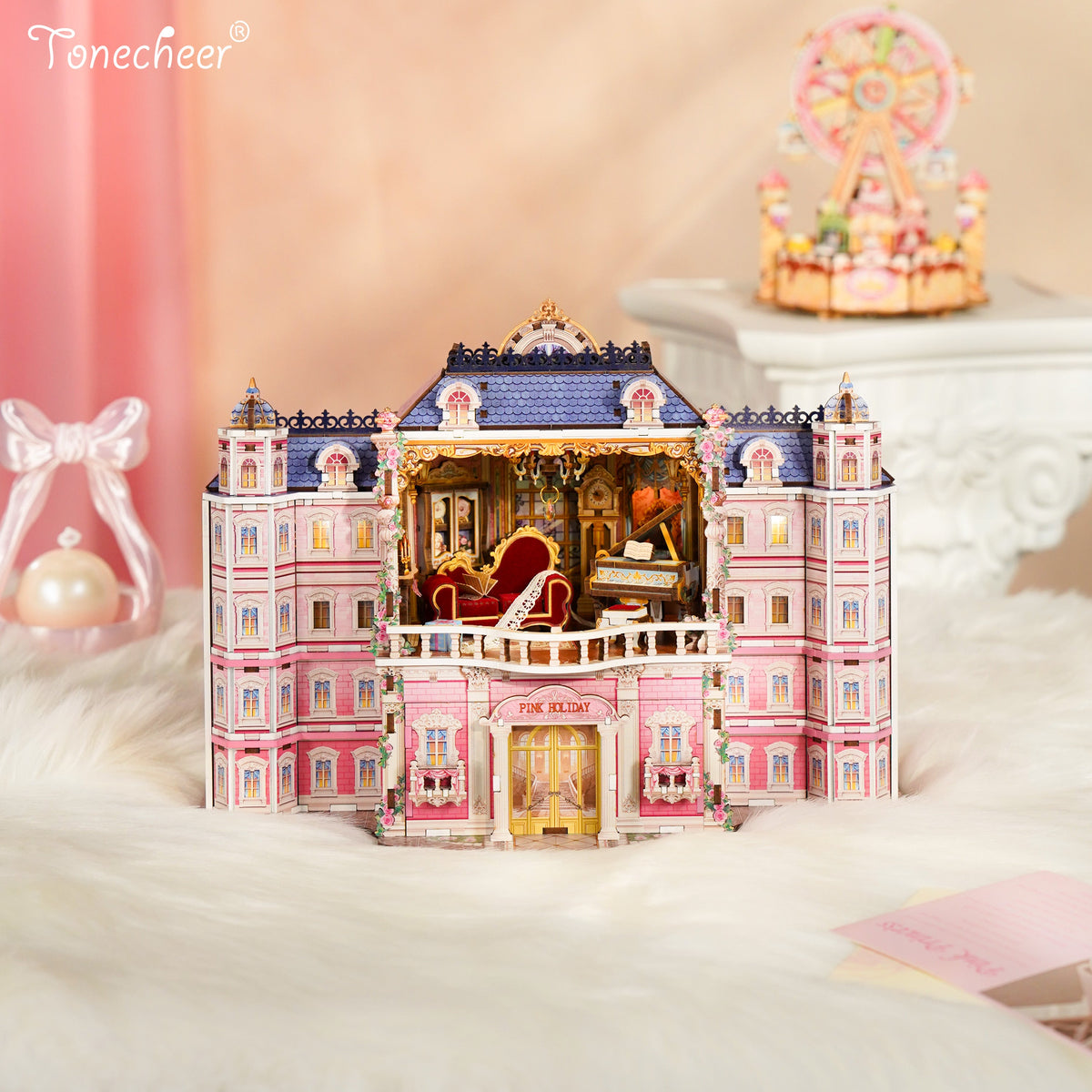 TONECHEER 3D Puzzle DIY Desktop Storage Kit   (Pink Holiday)