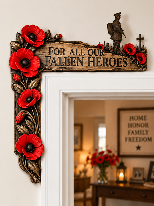 "For All Our Fallen Heroes" — Wooden Door Frame Decoration