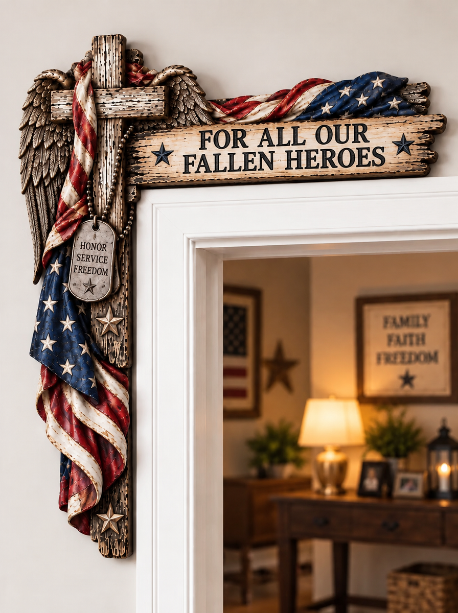 "For All Our Fallen Heroes" — Wooden Door Frame Decoration