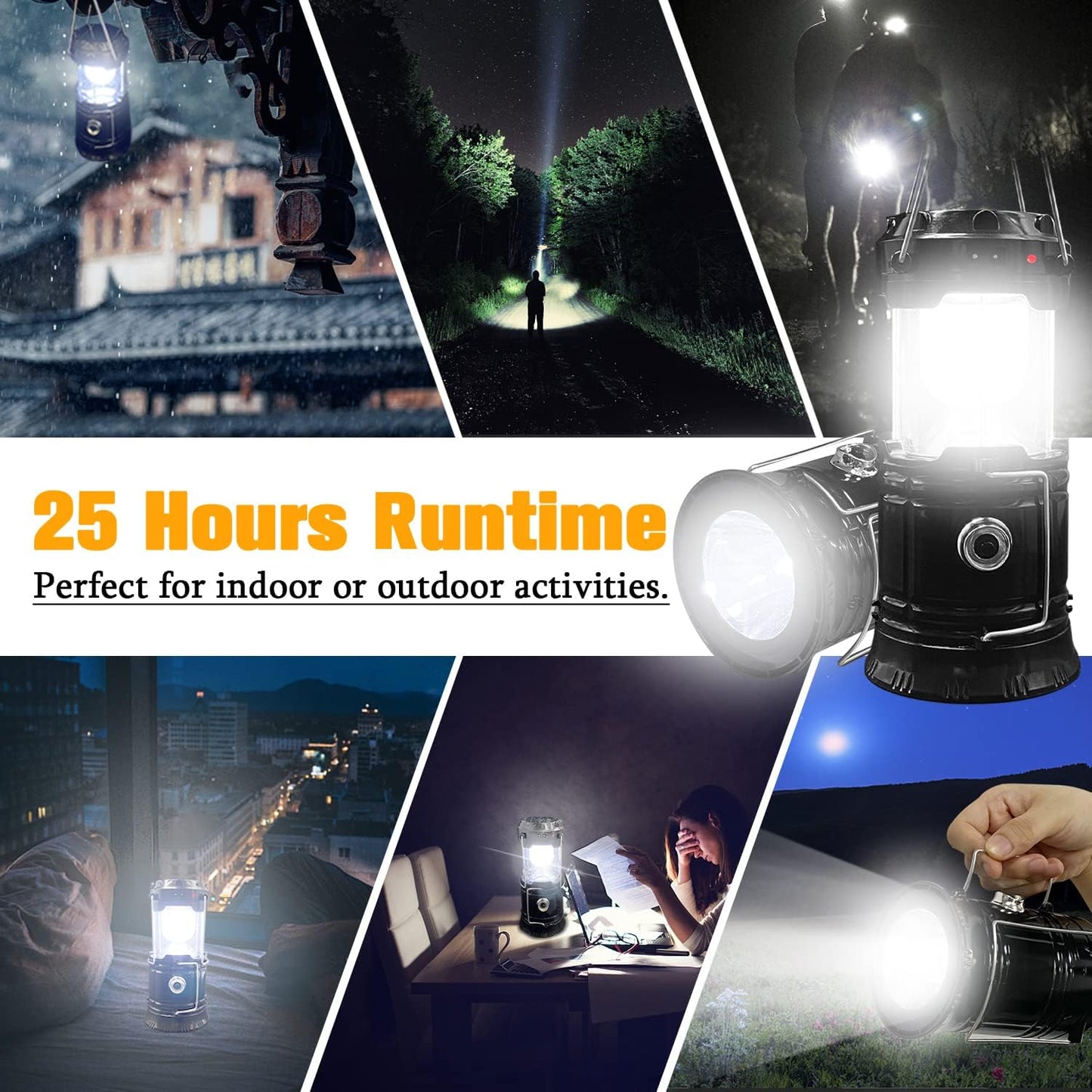 💡 Collapsible Portable LED Camping Lantern Lightweight Waterproof Solar USB Rechargeable LED Flashlight