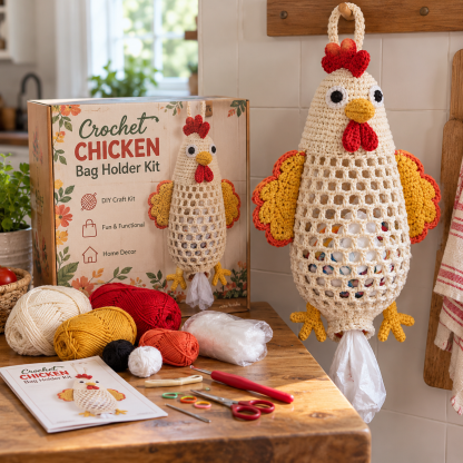 Crochet Animal Bag Holder DIY Kit – Cute & Functional Hanging Storage Craft Kit