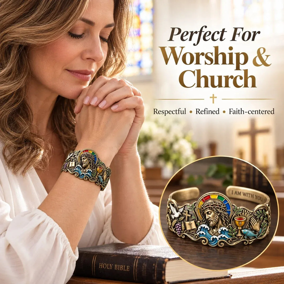 ⭐Faith Inspired Jesus Cuff Bracelet | Antique Brass With Scripture Message