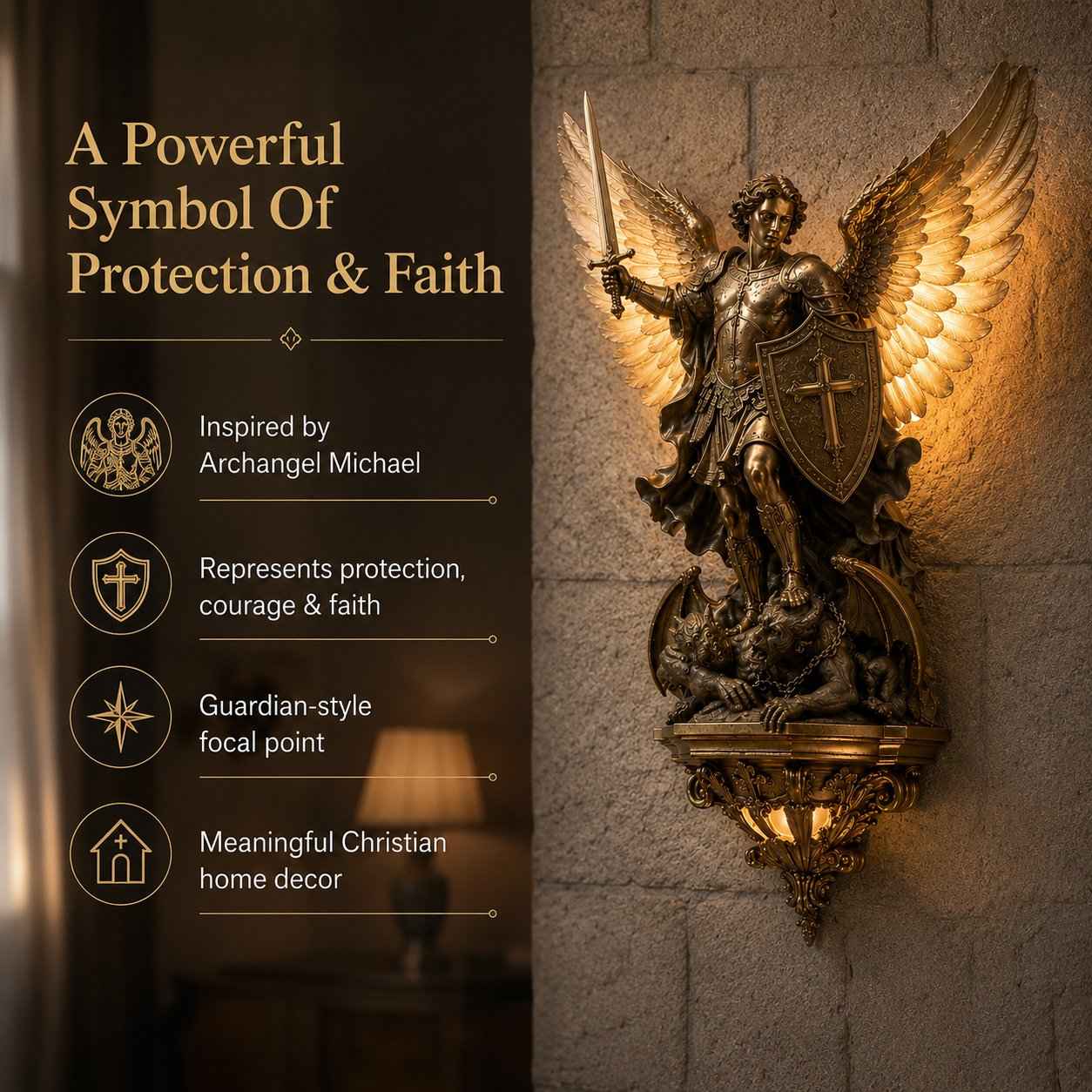 Divine Archangel Wall Light | Protection & Faith Decor