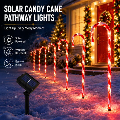 🎄🍭 Solar Candy Cane Garden Lights – 5-Piece Christmas Pathway Glow Set