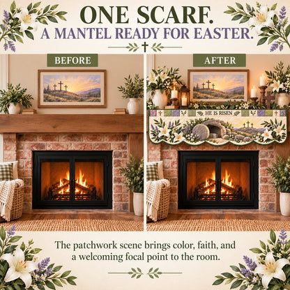 ⏳ Last Day 49% OFF – ✝️ Easter Faith Quilted Mantel Scarf | Patchwork Christian Fireplace Décor for Spring & Easter 🌷