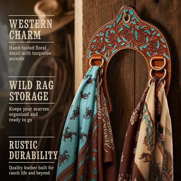 🔥Handcrafted Leather Horseshoe Wild Rag Holder | Western Scarf & Bandana Organizer