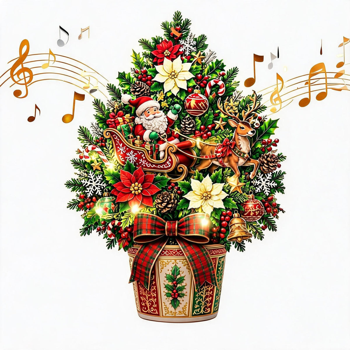 Musical and light-up Santa Sleigh Christmas Tree card edition