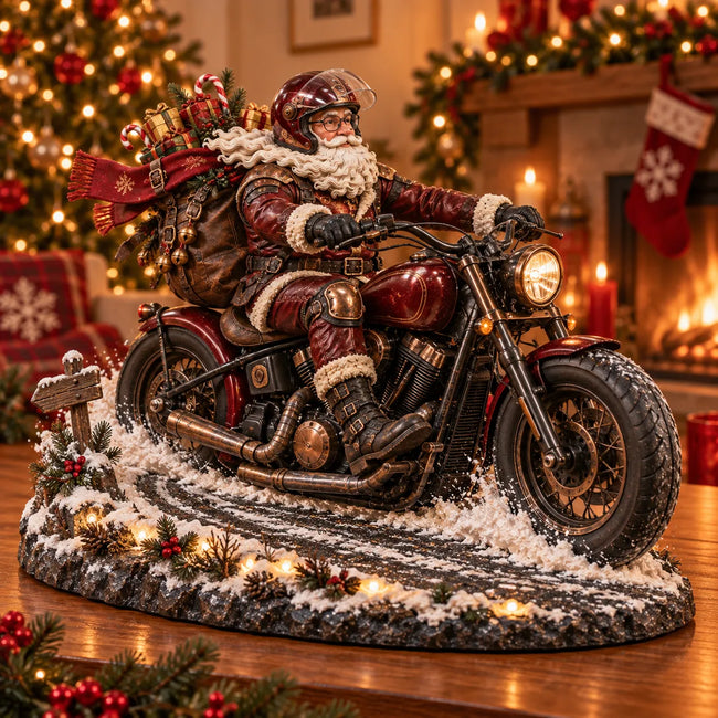 Burgundy Western Bobber Santa motorcycle keepsake