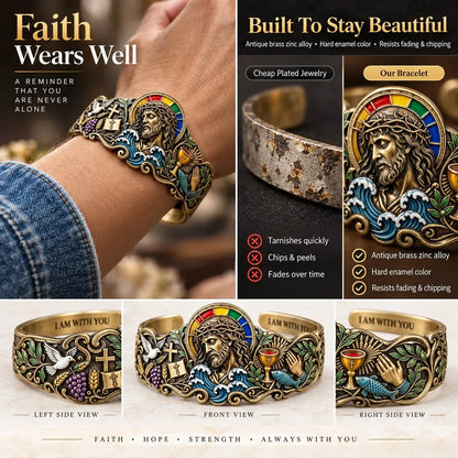 ⭐Faith Inspired Jesus Cuff Bracelet | Antique Brass With Scripture Message