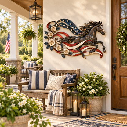 🇺🇸🐎Patriotic Horse American Flag Metal Wall Decor