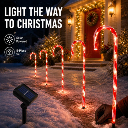 🎄🍭 Solar Candy Cane Garden Lights – 5-Piece Christmas Pathway Glow Set