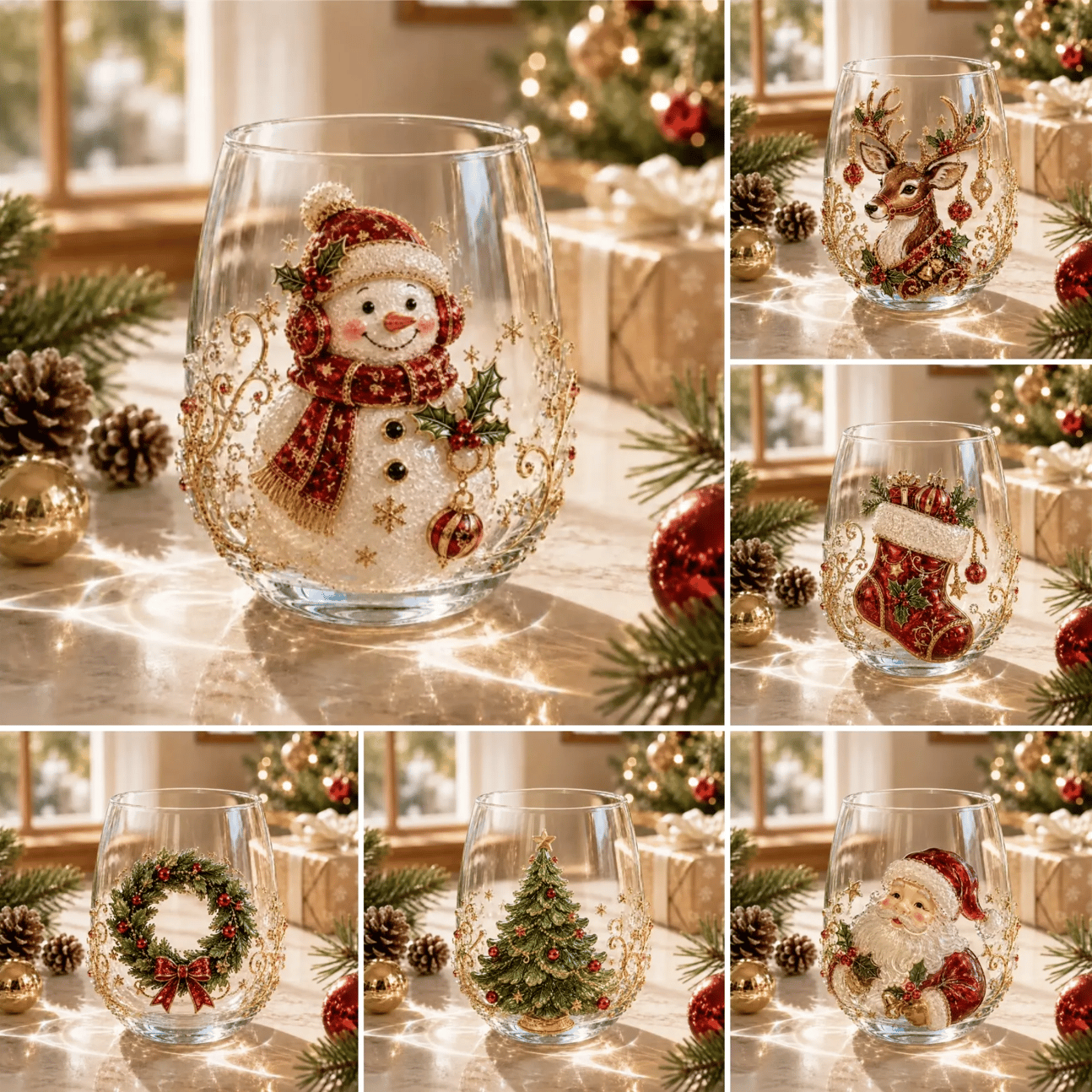 🎄✨ Christmas Glass Art Cup | Luxury Holiday Glassware for Drinks, Decor & Christmas Gifts 🎁