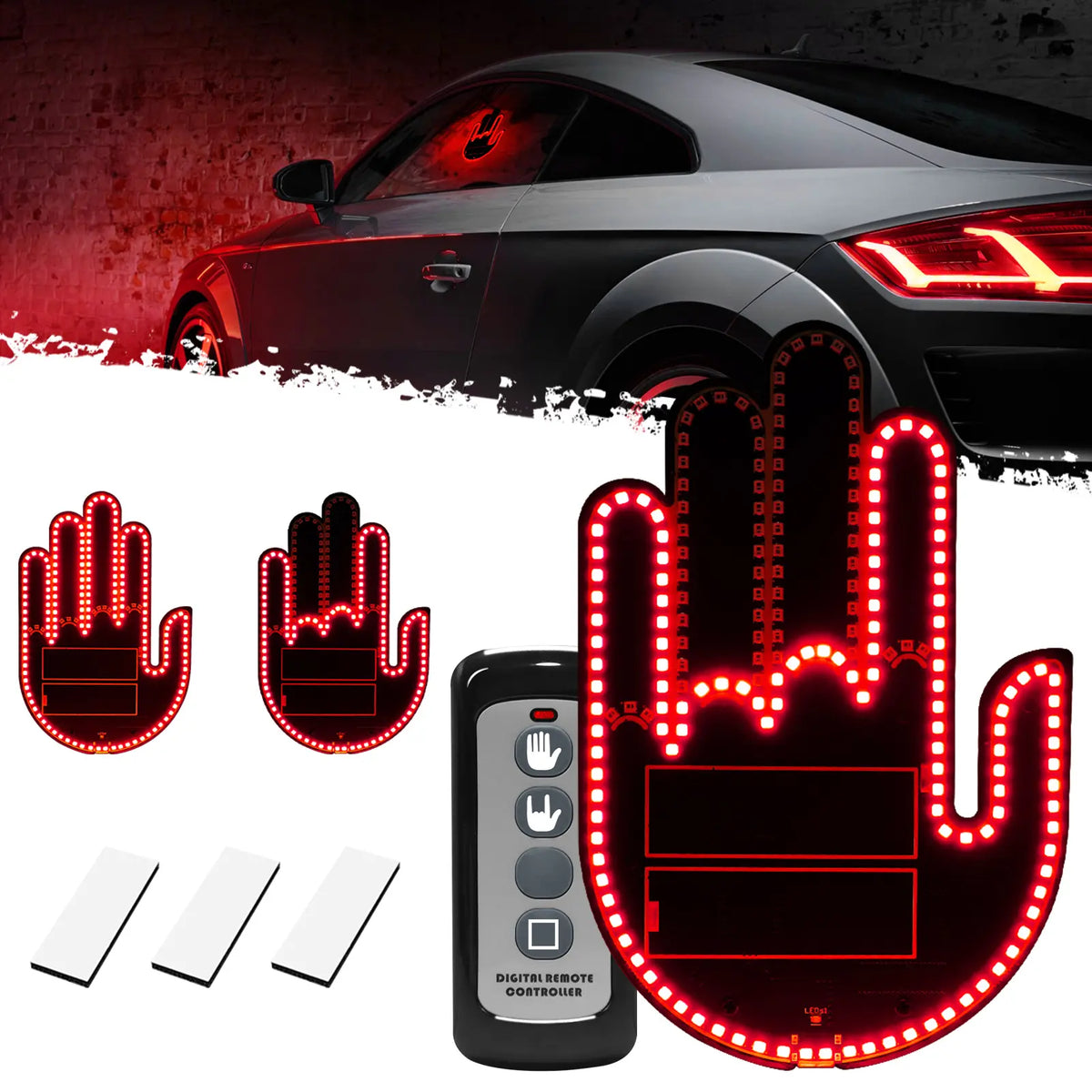 DIBMS Remote Control LED Car Gesture Light – Rechargeable Finger Hand Sign for Rear Window