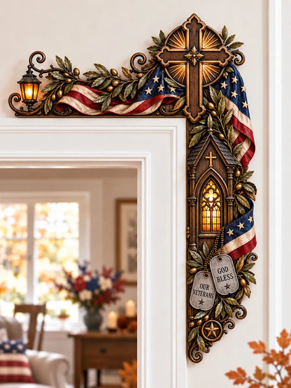 ❤️‍🔥Patriotic American Flag & Cross& Veteran Door Frame Corner Decor