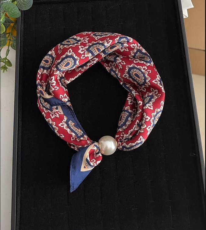 Pearl Buckle Closure Printed Scarf
