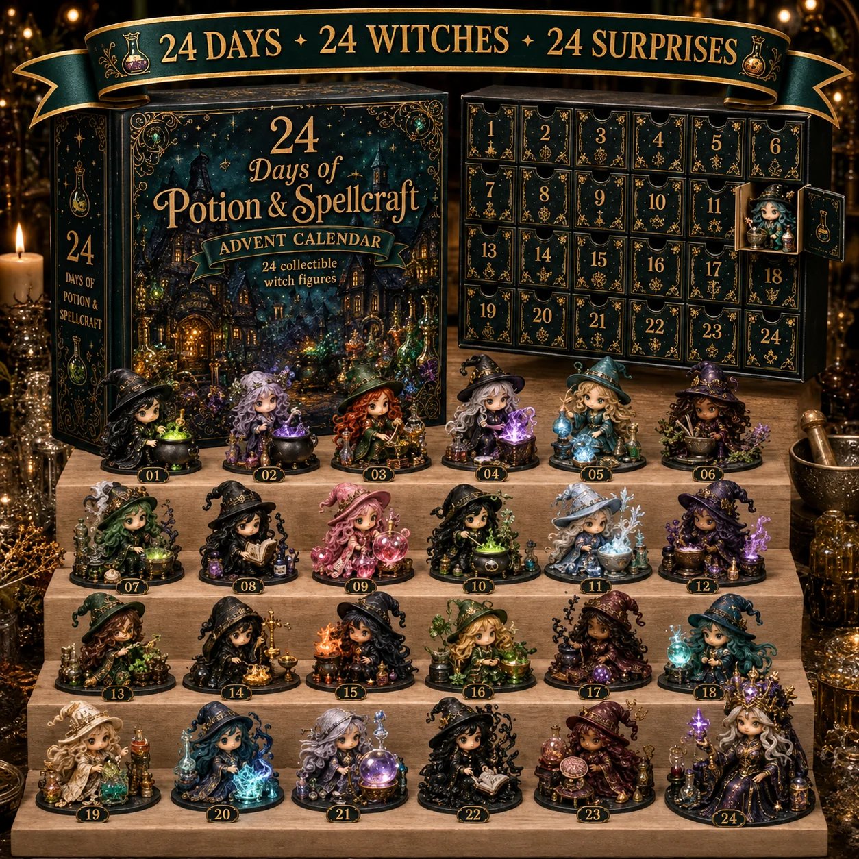 🧙‍♀️ LAST DAY 49% OFF – 24 Days Of Witchy Surprises Advent Calendar | 24 Unique Collectible Witches with Magical Themes, Mini Figures & Fantasy Display Collection ✨