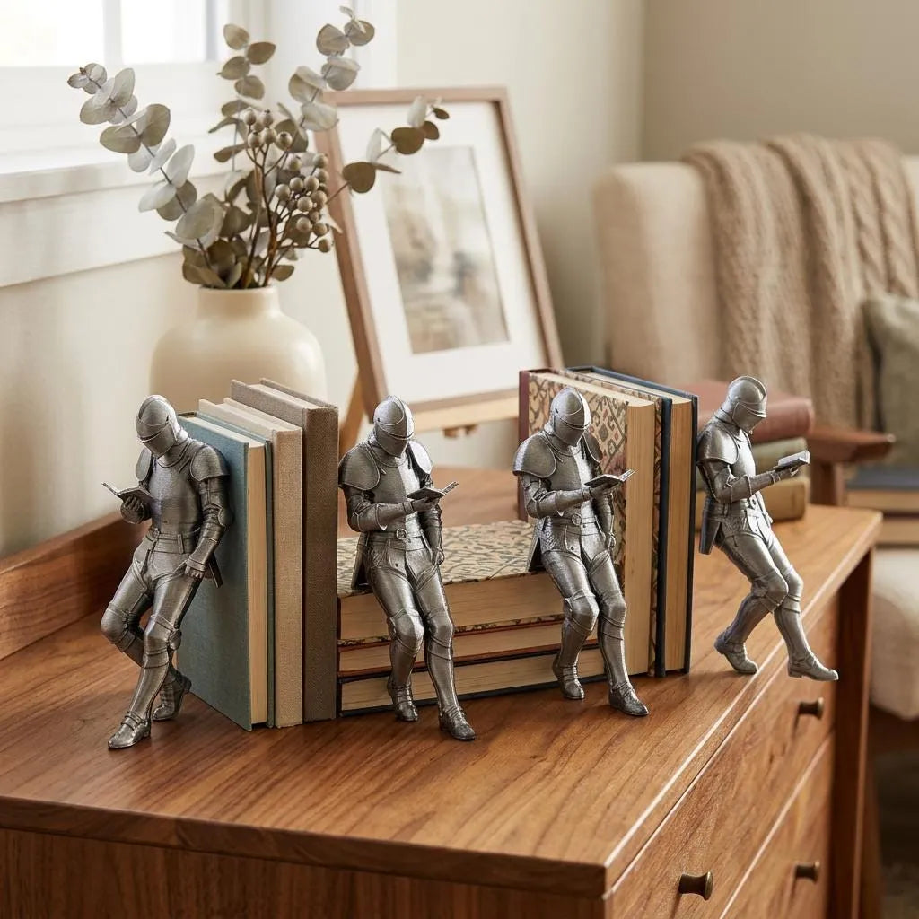 ⚔️📖 Reading Knight Bookshelf Statue | Medieval Fantasy Bookend Décor