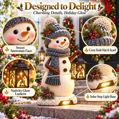⛄ Snowman Nativity Glow™ – Solar Christmas Step Light with Holy Family Projection