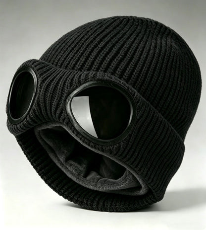 🌬️ Windproof Winter Beanie With Goggles, Warm Knit Hat for Outdoors