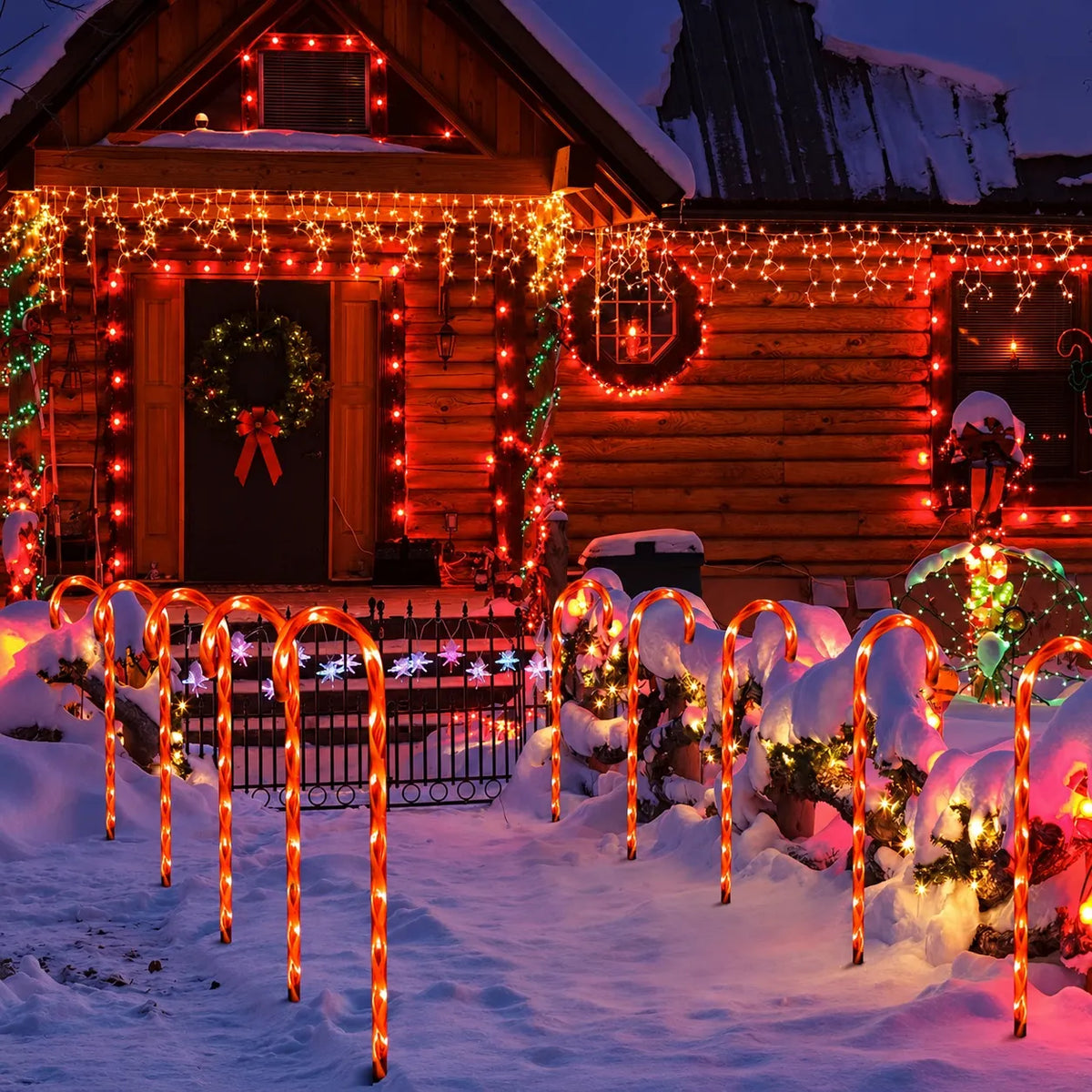 🎄🍭 Solar Candy Cane Garden Lights – 5-Piece Christmas Pathway Glow Set