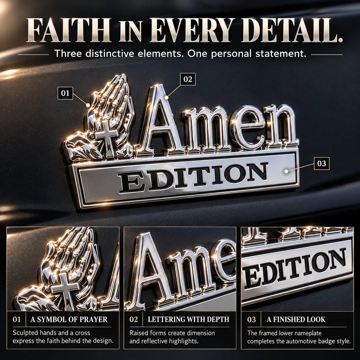 ⏳ Last Day 49% OFF – ✝️ Amen Edition Metal Emblem | 3D Chrome Cross & Wings Badge with 3M VHB Adhesive for Pickups, SUVs & Tailgates 🚘