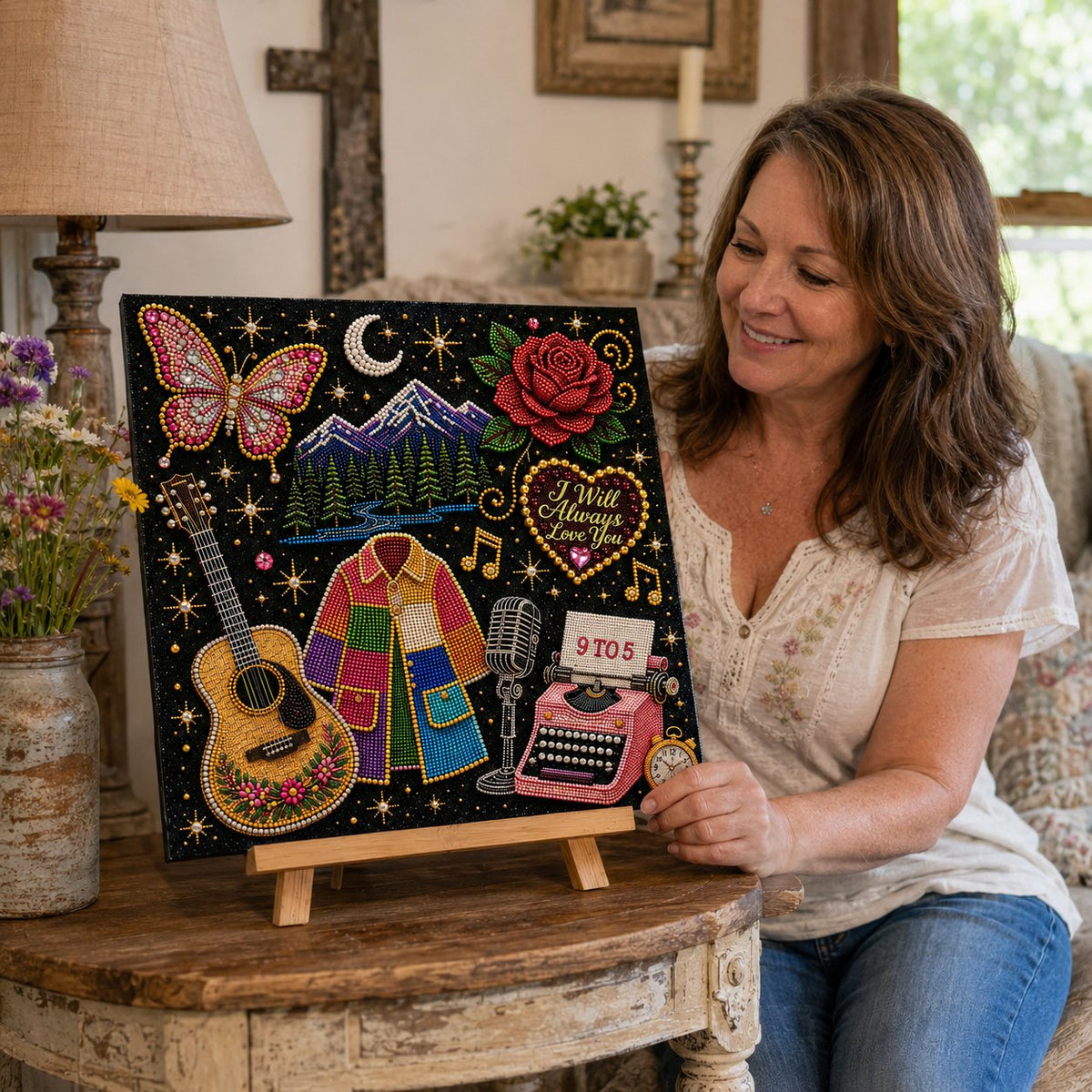 🎤 Premium 3D Pearl Dolly Country Music Tribute Art Kit | Luxury Flocked Canvas with Scratch-Resistant Non-Fading Acrylic Resin Pearls & Faceted Drills DIY Keepsake Decor 💎✨