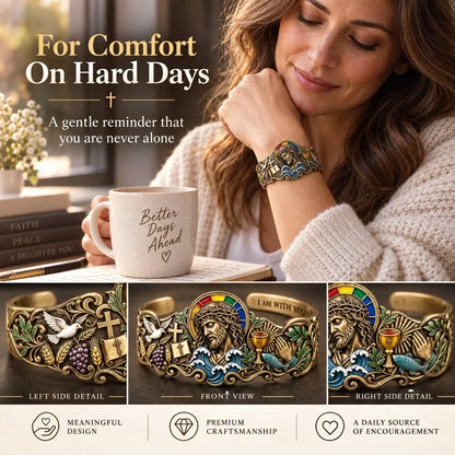 ⭐Faith Inspired Jesus Cuff Bracelet | Antique Brass With Scripture Message