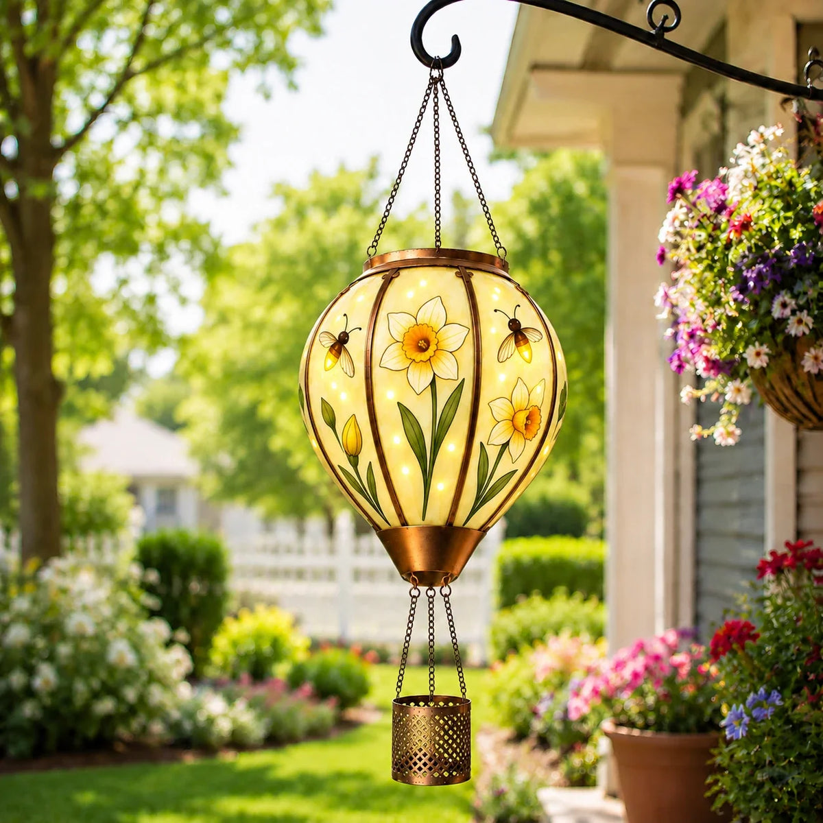 Hot Air Balloon Solar Lantern With Flame Effect