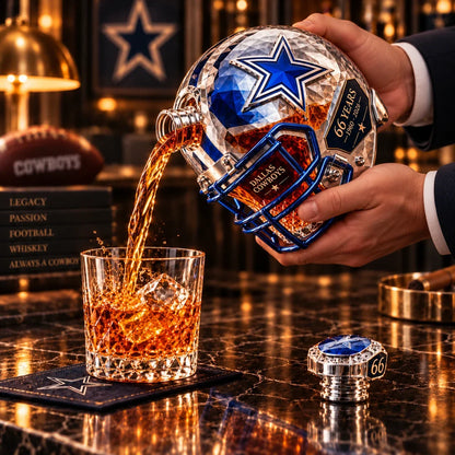 🏈💙 DALLAS Football 66th Anniversary Helmet Decanter – 1960–2026 Silver & Blue Star Commemorative Bottle