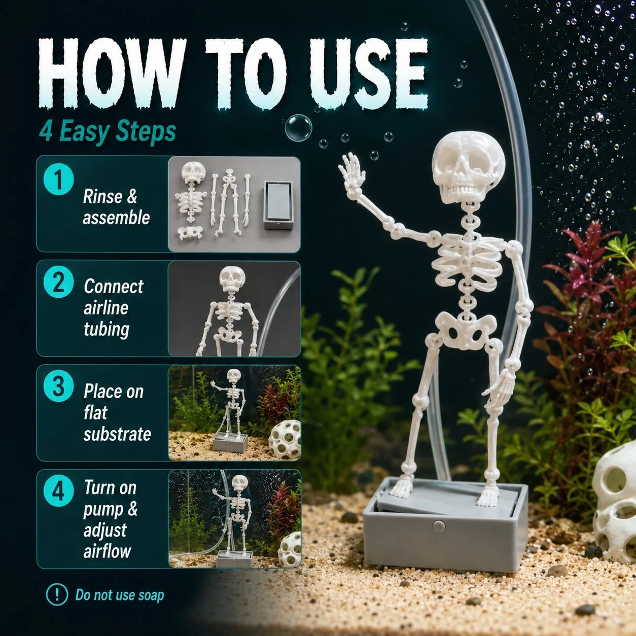 Air-Driven Dancing Skeleton Aquarium Ornament