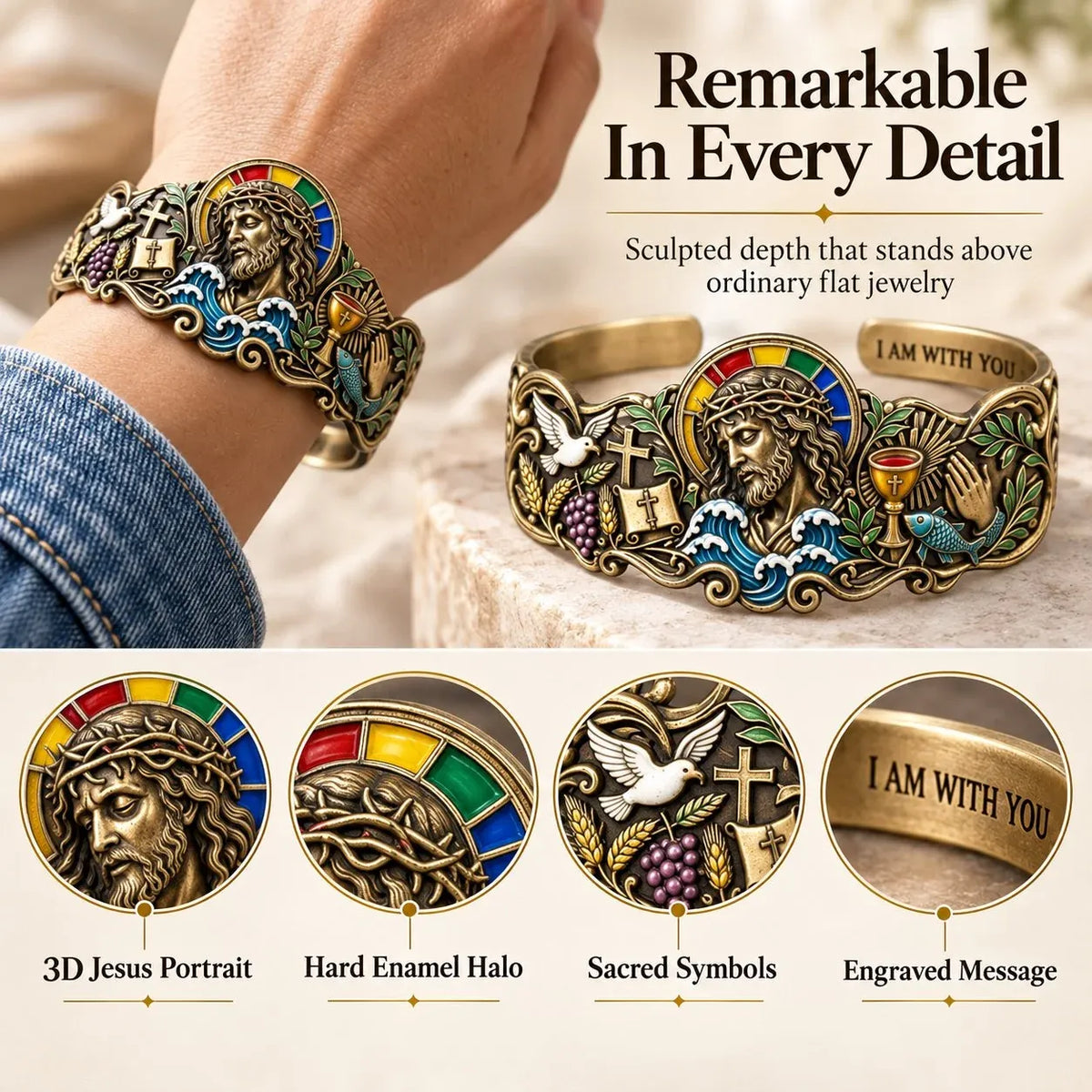⭐Faith Inspired Jesus Cuff Bracelet | Antique Brass With Scripture Message