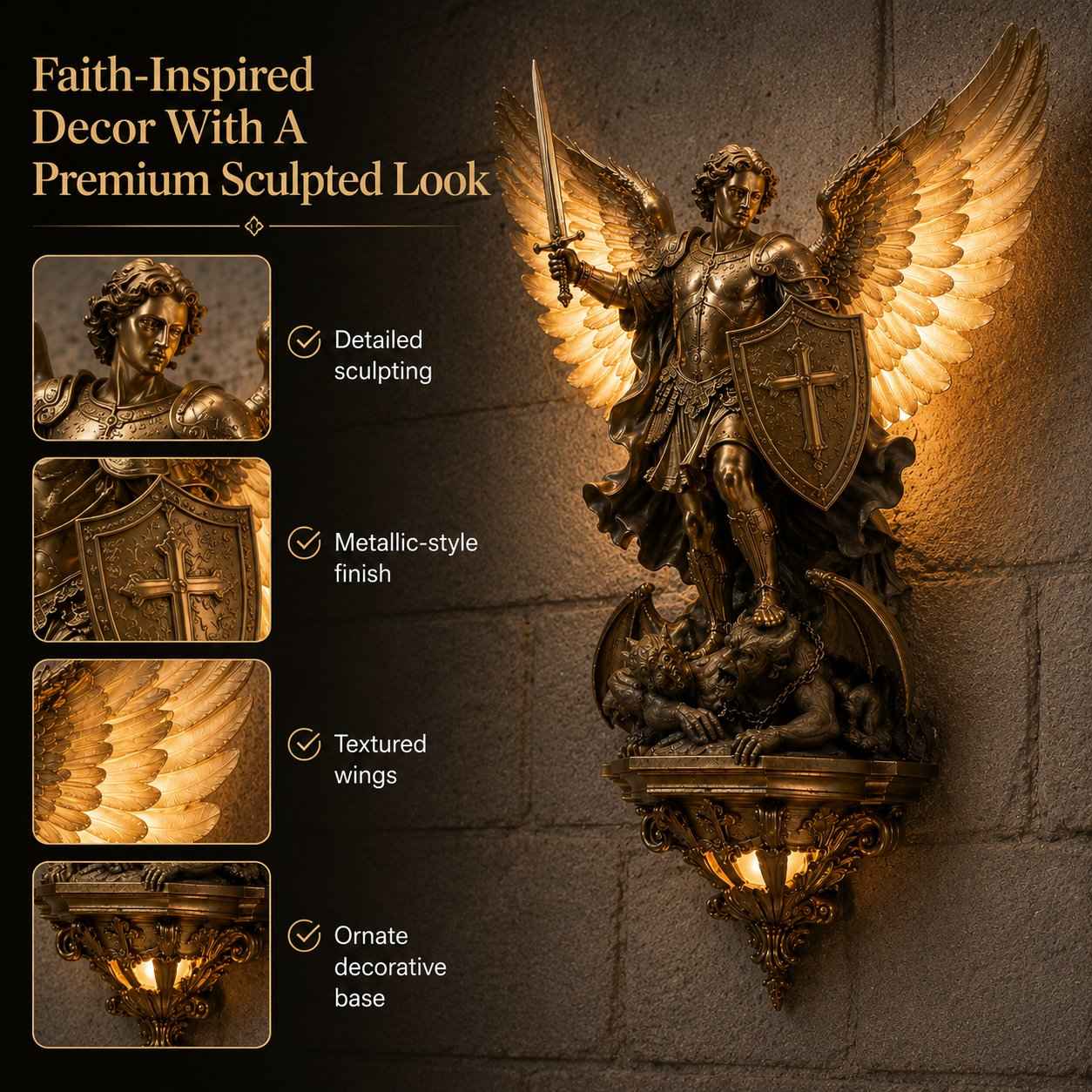Divine Archangel Wall Light | Protection & Faith Decor