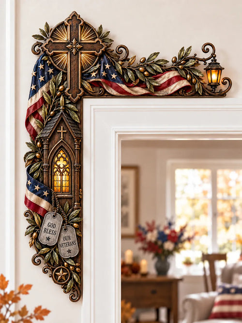 ❤️‍🔥Patriotic American Flag & Cross& Veteran Door Frame Corner Decor
