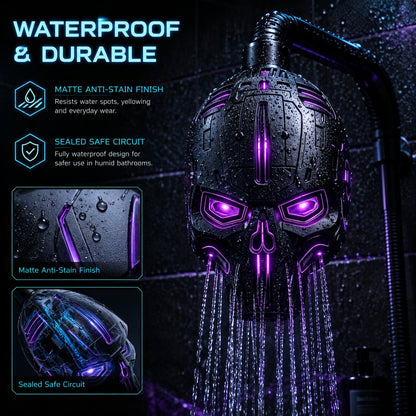 💀Cyber Mecha Skull Color Changing LED Pressure Boost Shower Head