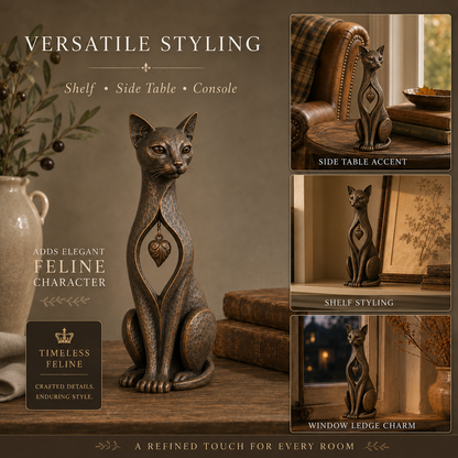 Heritage Heart Sphynx Sculpture – Vintage Iron Cat Accent for Timeless Interiors