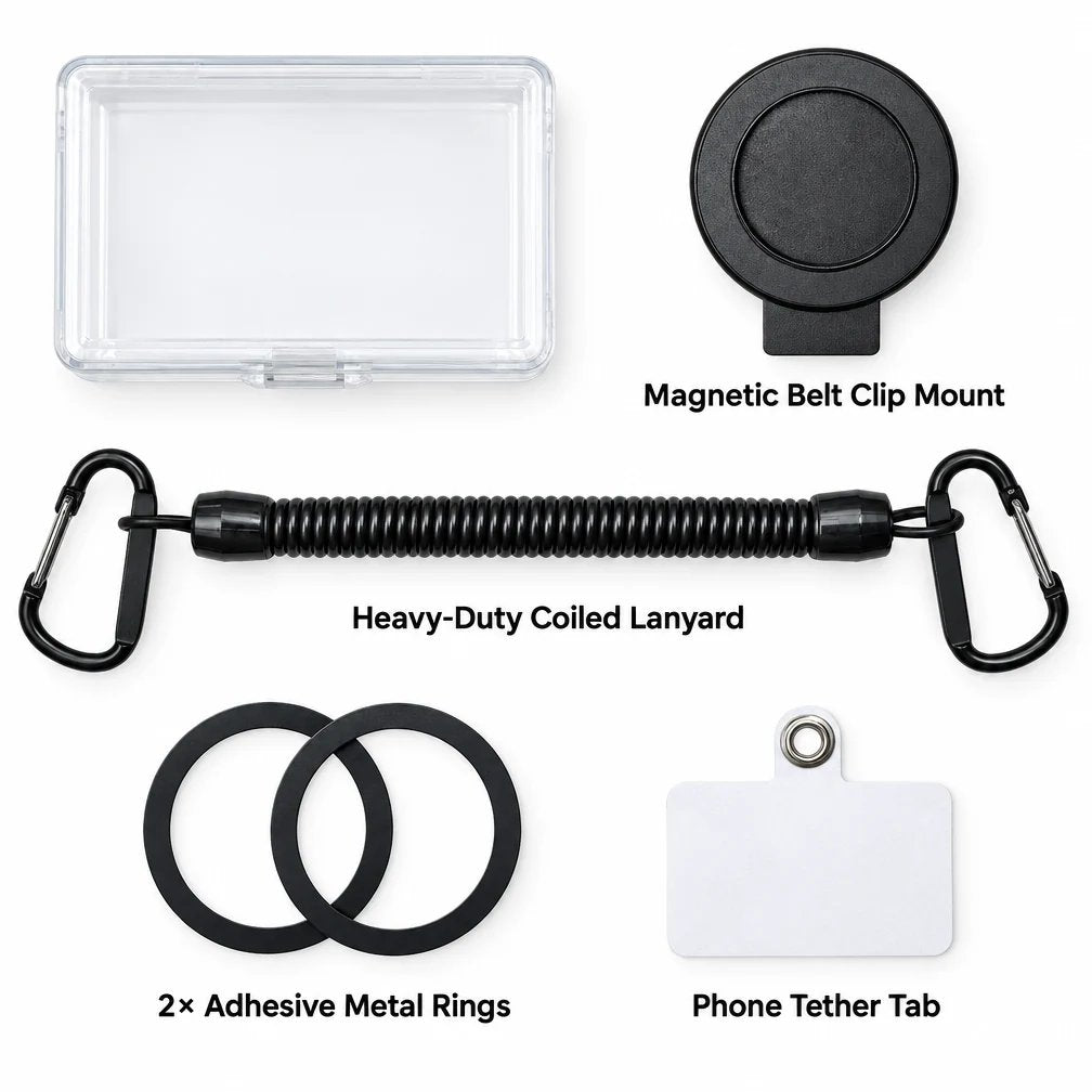 🔥HOT SALE🔥Tactical Magnetic Quick-Release Phone Mount — EDC Belt & Backpack Holster with Anti-Drop Coil Lanyard