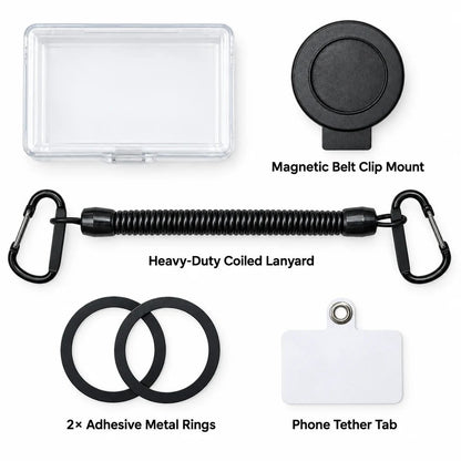 🔥HOT SALE🔥Tactical Magnetic Quick-Release Phone Mount — EDC Belt & Backpack Holster with Anti-Drop Coil Lanyard