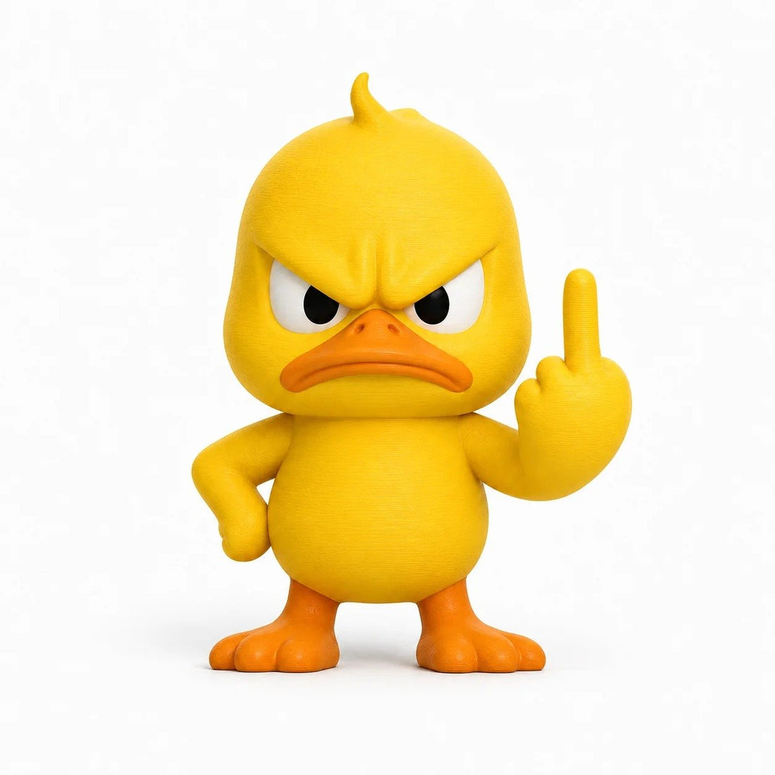 Quacko angry duck figurine with a cheeky hand gesture