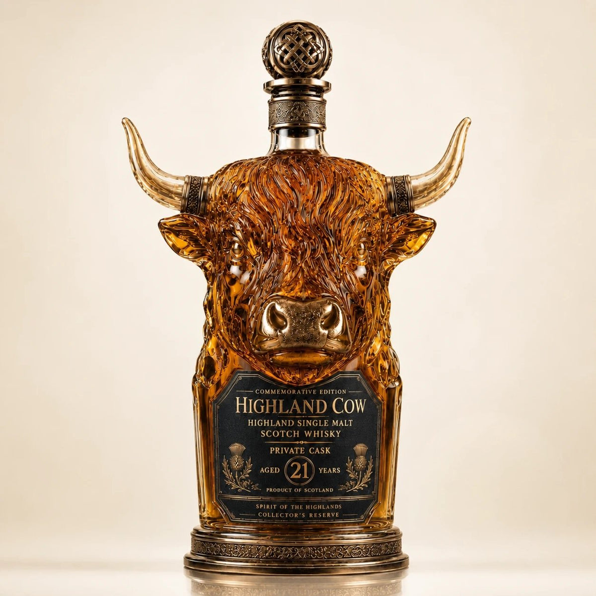 Highland Cow Private Cask 21 Years Cow Head Shaped Scotch Whisky Bottle🐂