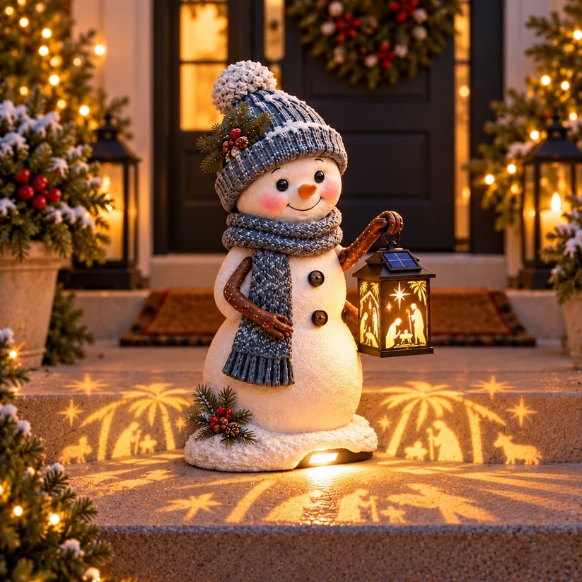 Snowman Nativity Christmas decoration detail