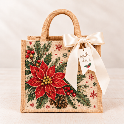 Vintage Christmas Burlap Gift Tote Bag