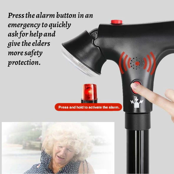🦯💡 LIMITED-TIME 50% OFF! Multifunction Folding Walking Cane – Built-In Light, Emergency Alarm, Quad Base & 5-Level Height Adjustment