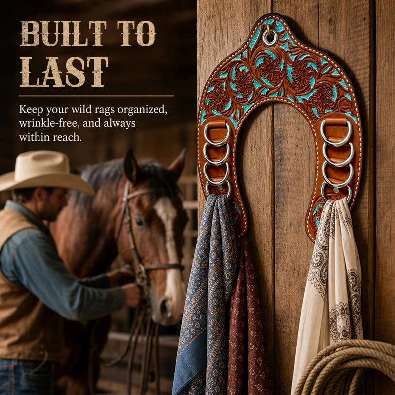 🔥Handcrafted Leather Horseshoe Wild Rag Holder | Western Scarf & Bandana Organizer